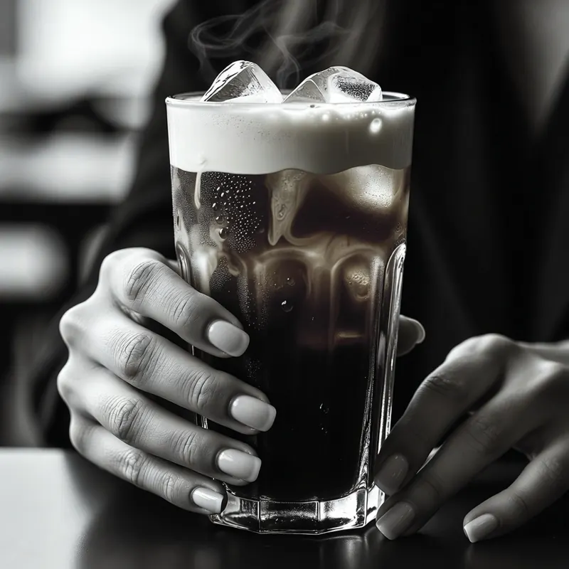 Iced latte in een hoog glas
